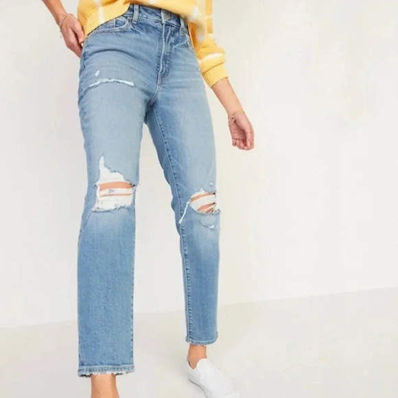 Old Navy Denim - Old Navy High-Waisted O.G. Straight Leg Ripped Jeans Baggy Fit